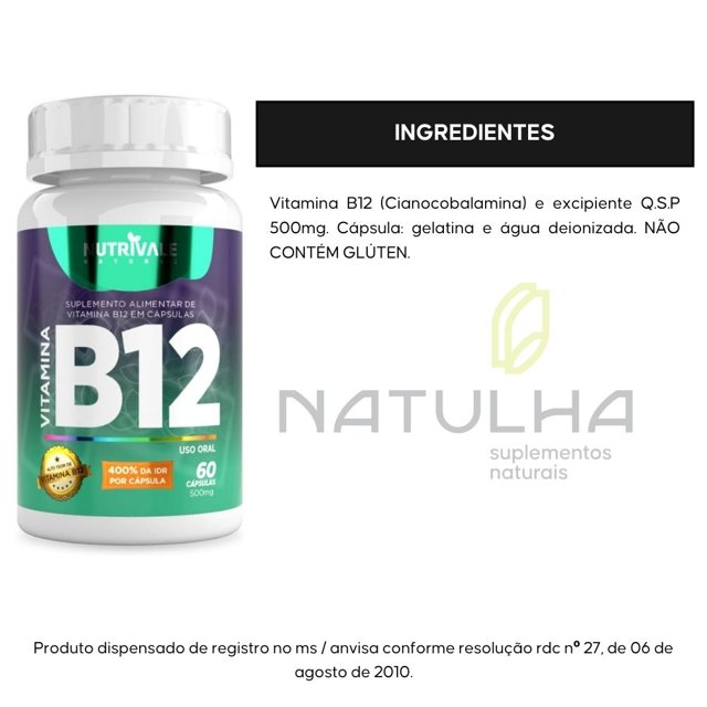 Vitamina B12 (Cianocobalamina) 400% 60 cápsulas - Nutrivale