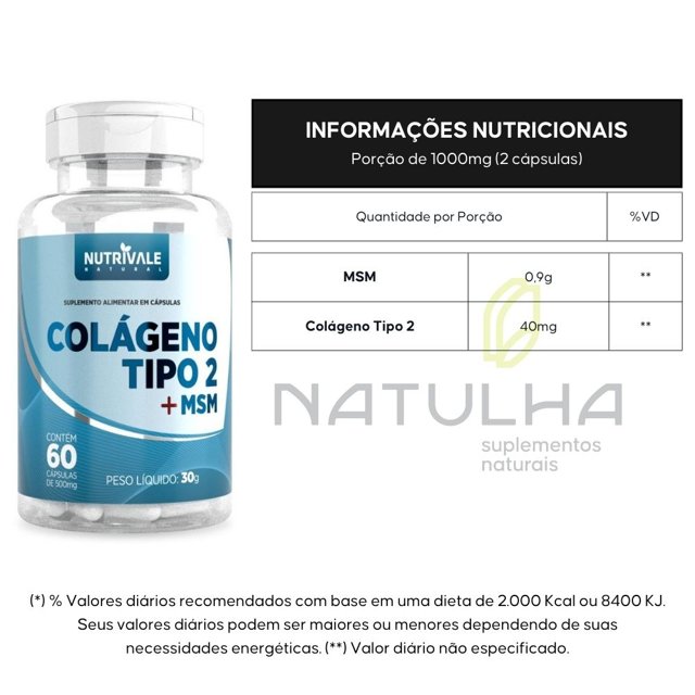 Colágeno Tipo 2 + MSM 60 cápsulas - Nutrivale