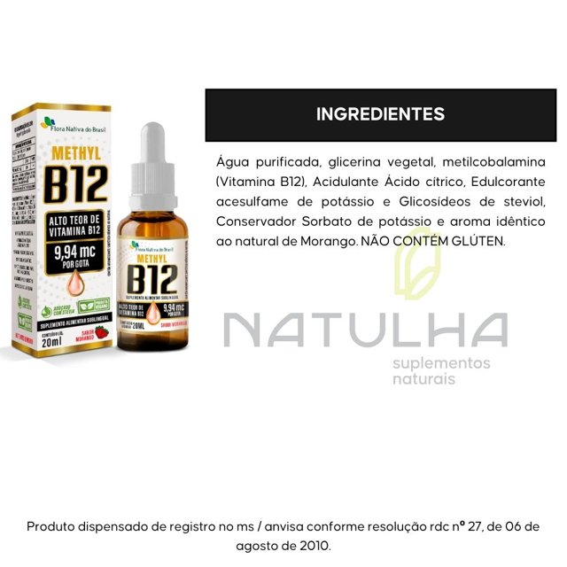 Vitamina B12 Sublingual (Metilcobalamina)  9,94 mcg por gota 20ml - Flora Nativa