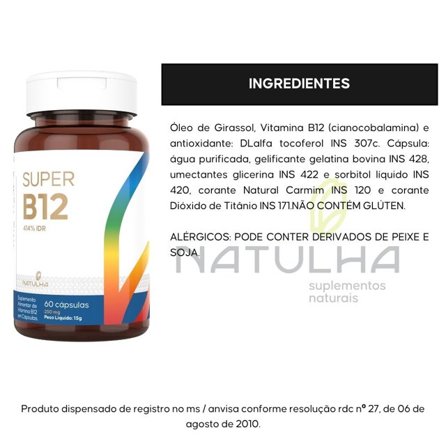 Super B12 414% IDR 60 cápsulas - Natulha