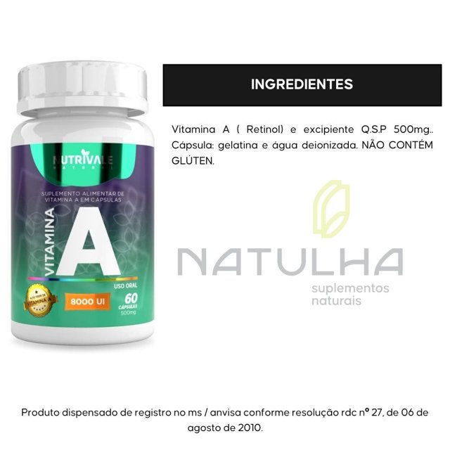 Vitamina A (Retinol)  8000 UI 60 cápsulas - Nutrivale