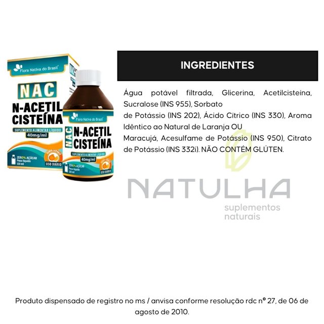NAC Xarope à base de N-Acetilcisteína 400mg 120ml - Flora Nativa