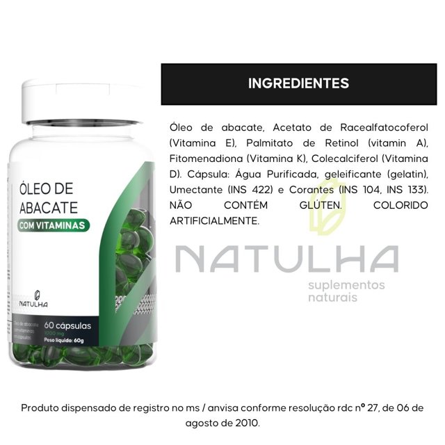 Óleo de Abacate com Vitaminas 1000mg 60 cápsulas - Natulha