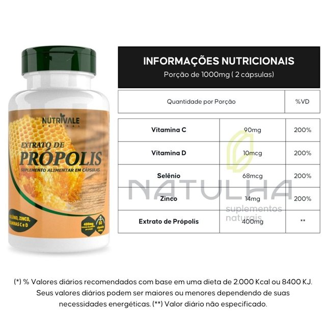 Extrato de Própolis com vitaminas 60 cápsulas - Nutrivale
