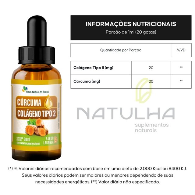 Cúrcuma + Colágeno Tipo II em Gotas 30ml - Flora Nativa