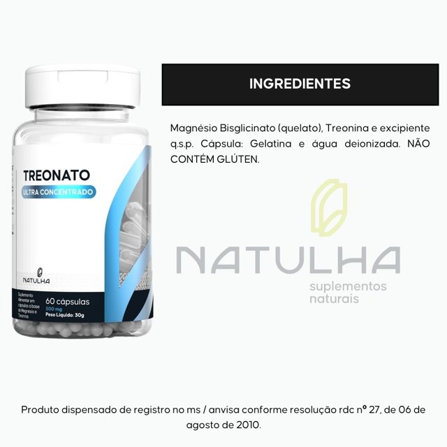 Magnésio Treonato Ultra Concentrado 60 cápsulas - Natulha