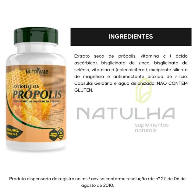 Extrato de Própolis com vitaminas 60 cápsulas - Nutrivale