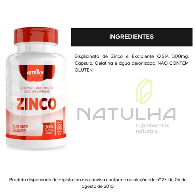 Zinco Quelato 300% IDR 60 Cápsulas - Nutrivale