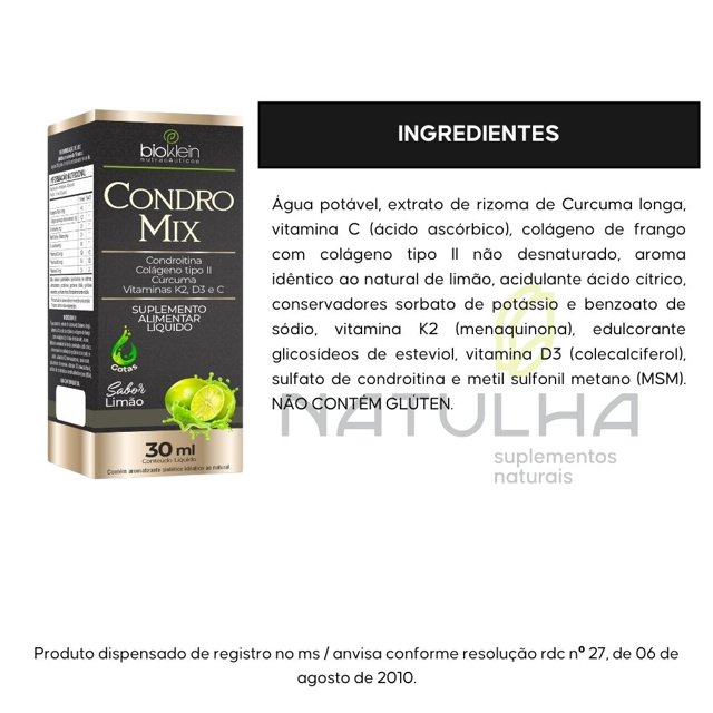 Condro MIX ( Condroitina, Colágeno tipo 2, Cúrcuma e Vitaminas) 30ml - Bioklein