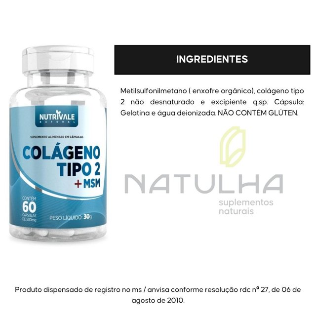 Colágeno Tipo 2 + MSM 60 cápsulas - Nutrivale