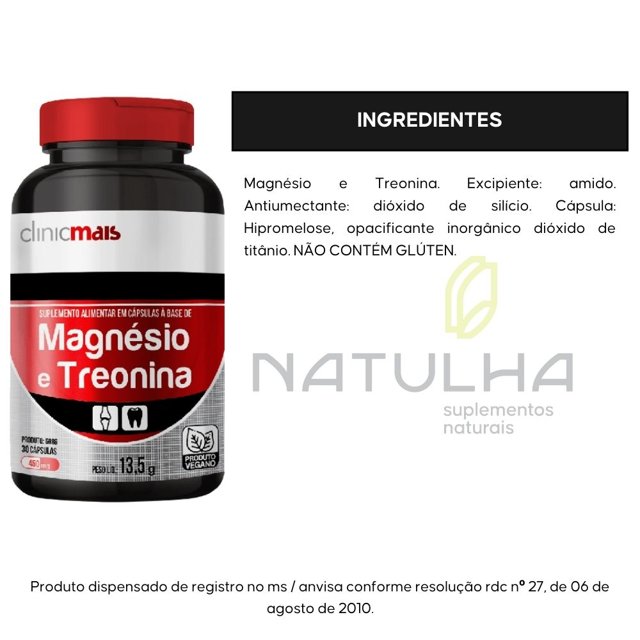 Magnésio + Treonina 30 Vegan Caps - Clinicmais