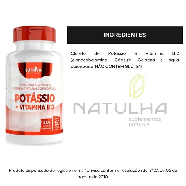 Potássio + Vitamina B12 600mg 60 cápsulas - Nutrivale