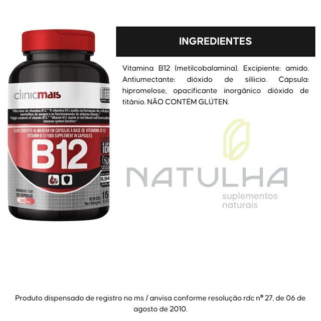 Vitamina B12 Vegana 414% 30 cápsulas - Clinicmais