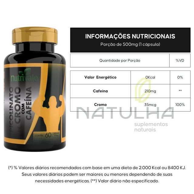 Picolinato de Cromo com Cafeína 60 cápsulas - Nutrivale