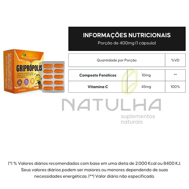 Griprópolis Extrato de Própolis, Alho, Vitamina C 30 cápsulas - Flora Nativa
