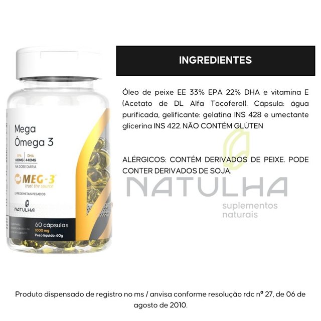 Mega Ômega 3 MEG-3® EPA 33% / DHA 22% 60 Softgels - Natulha