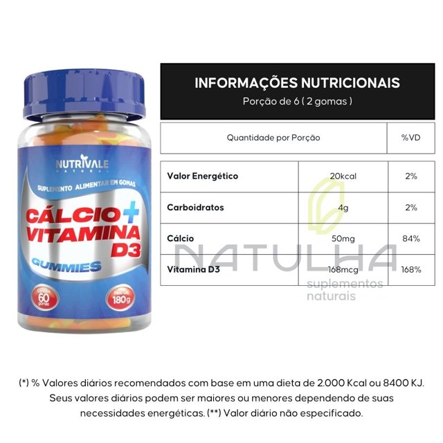 Cálcio + Vitamina D3 Gummies  60 gomas - Nutrivale