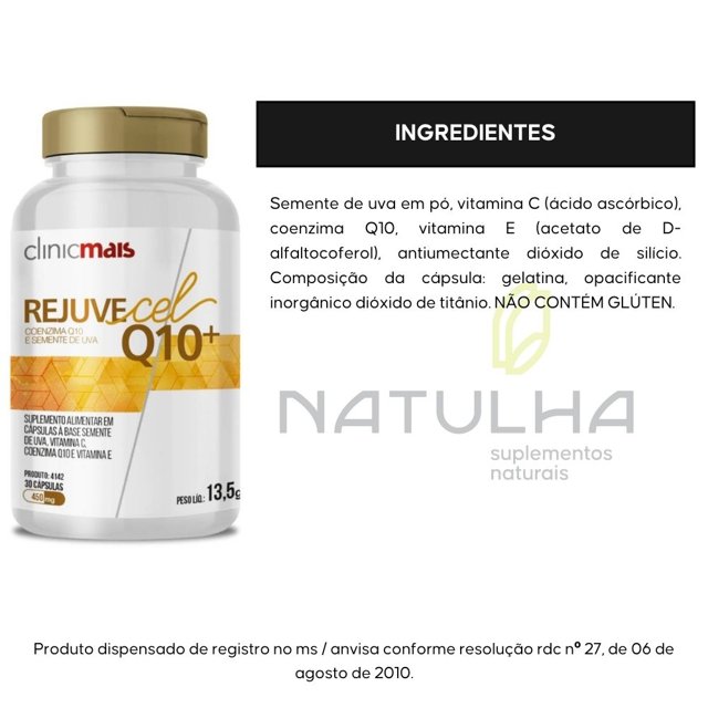 Rejuvecel Coenzima Q10 + Semente de Uva 30 cápsulas - Clinicmais