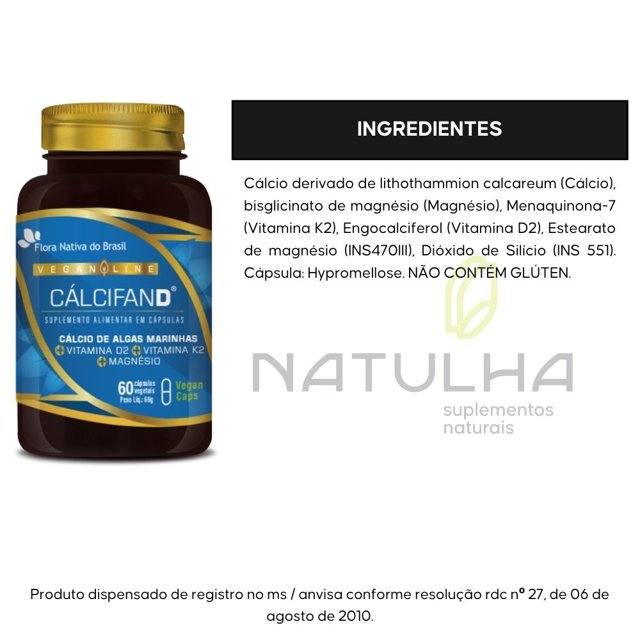 Cálcio + Vitamina D2 + Vitamina k2 + Magnésio 60 Vegan Caps - Flora Nativa
