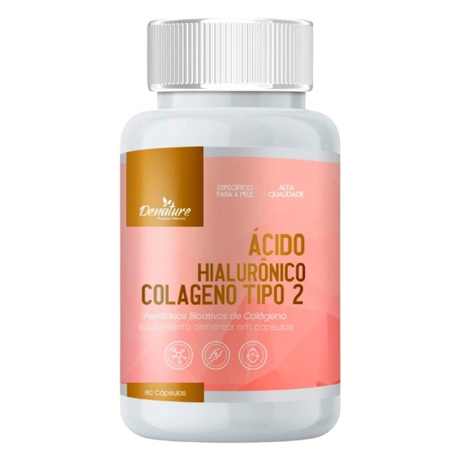 Ácido Hialurônico + Colágeno Tipo 2 + Vitamina C 500mg 100 cápsulas - Denature