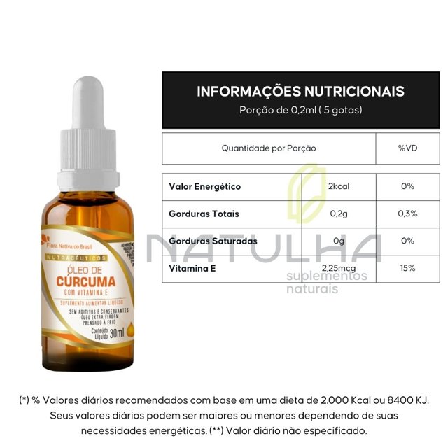 Óleo de Cúrcuma com Vitamina E em Gotas 30ml - Flora Nativa