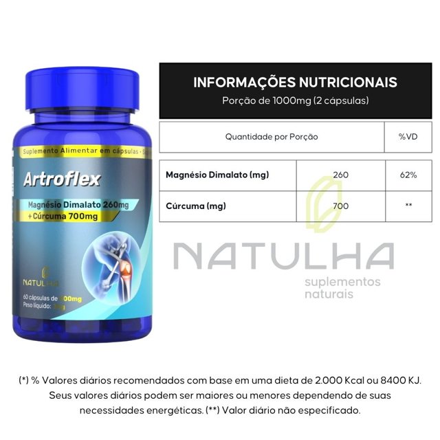 ArtroFlex ( Cúrcuma + Magnésio Dimalato) 60 Cápsulas - Natulha