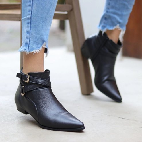 Bota Baixa Cano Curto Bico Fino Bota Feminina Em Lã Sintética Bico