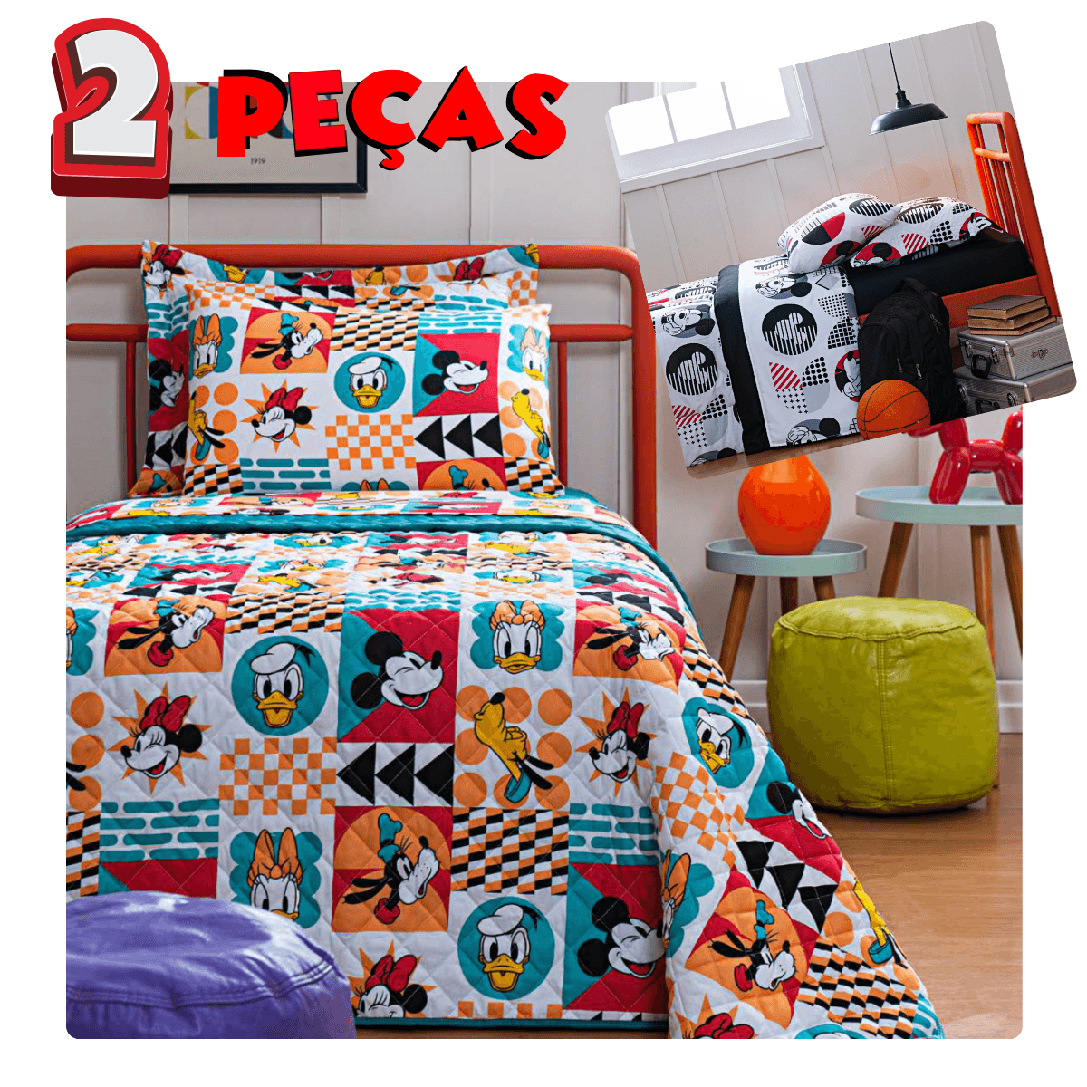 Jogo de Cama Solteiro Mickey Edredom + Porta Travesseiro KIT