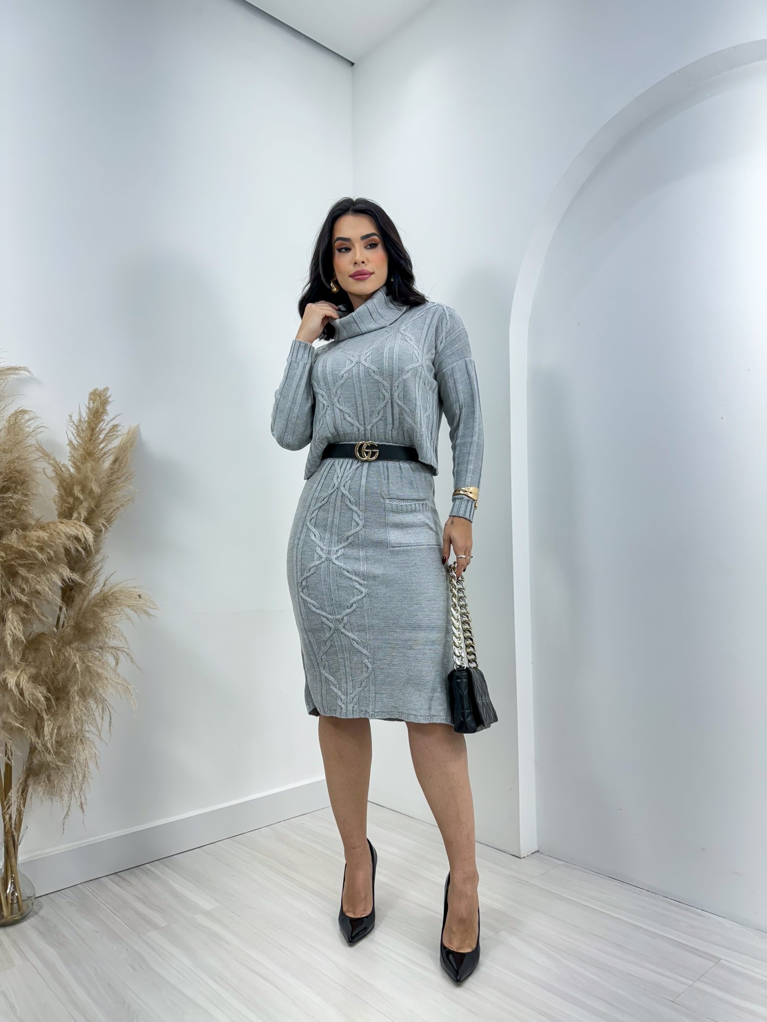 Conjunto Tricot Trançado Saia e Blusa Inverno Sempre Linda Tricot