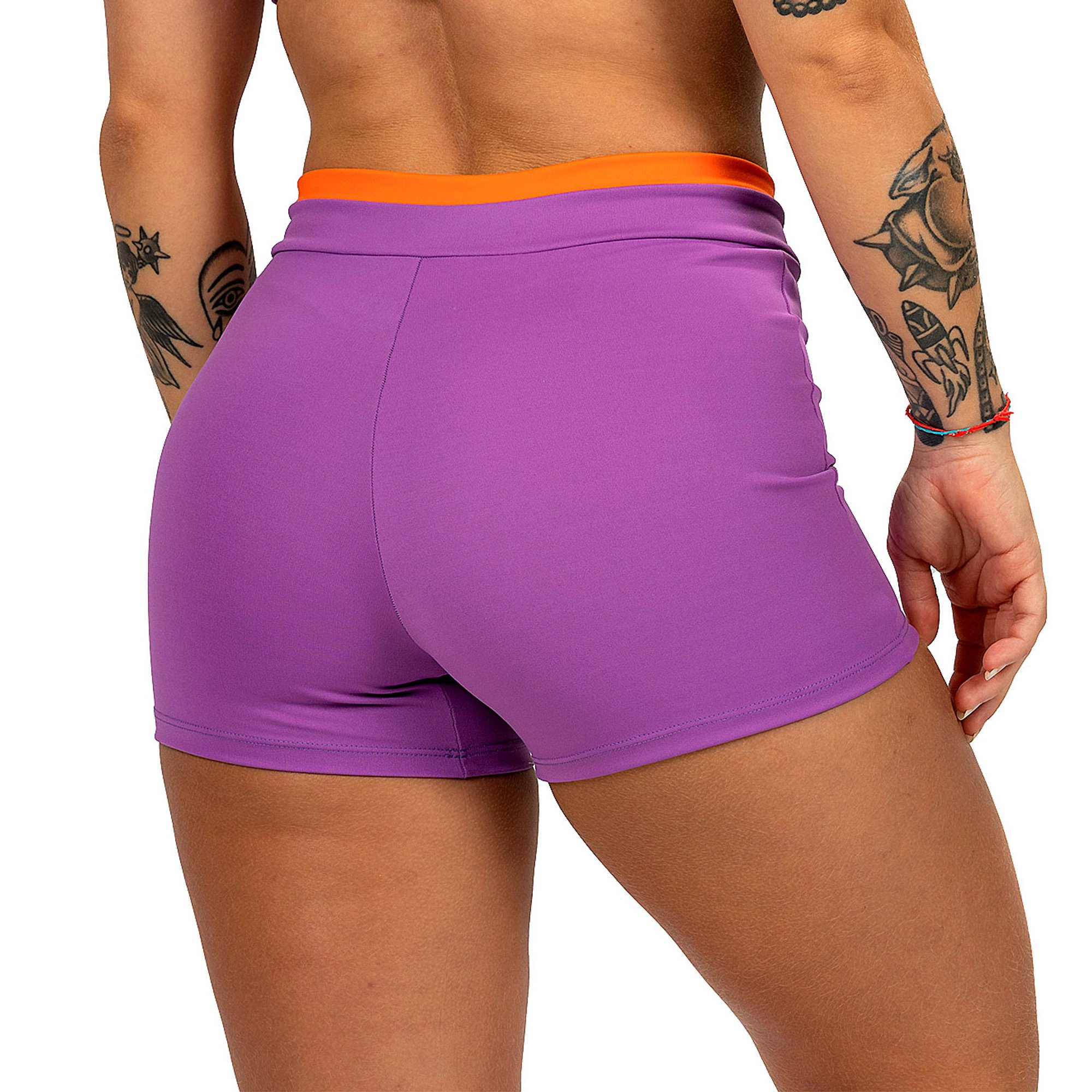 Short Cross Roxo com Detalhes em Laranja | Omne Fitwear