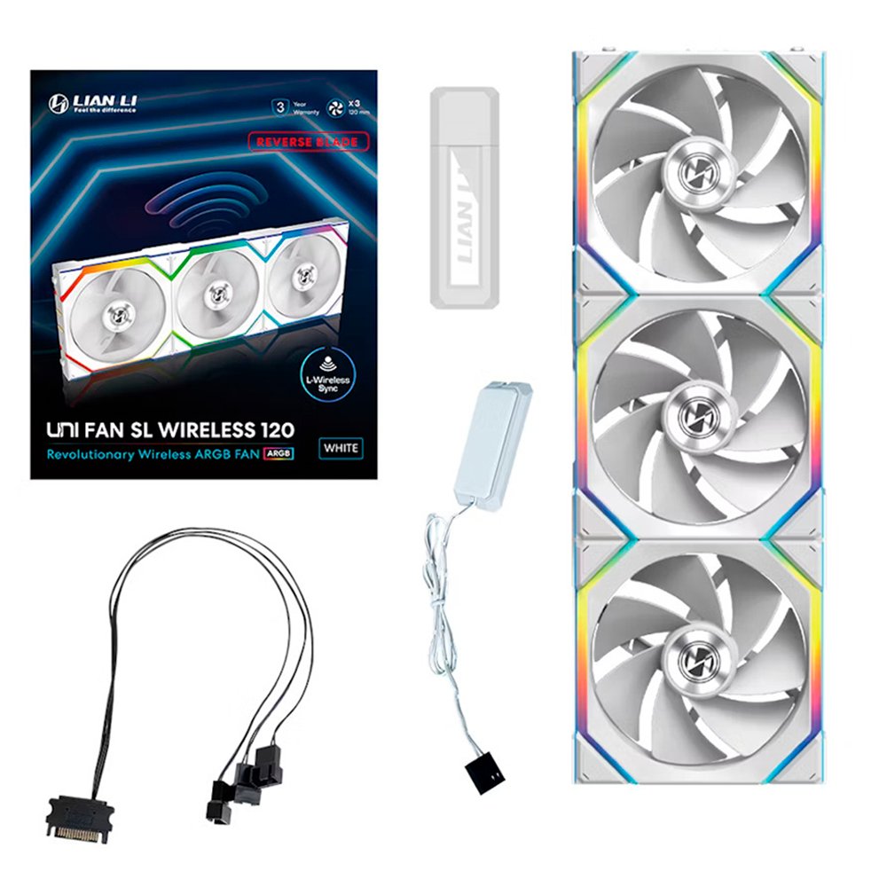 Kit 3x Cooler Fan Lian Li Uni Fan SL Wireless Reverse Blade Branco