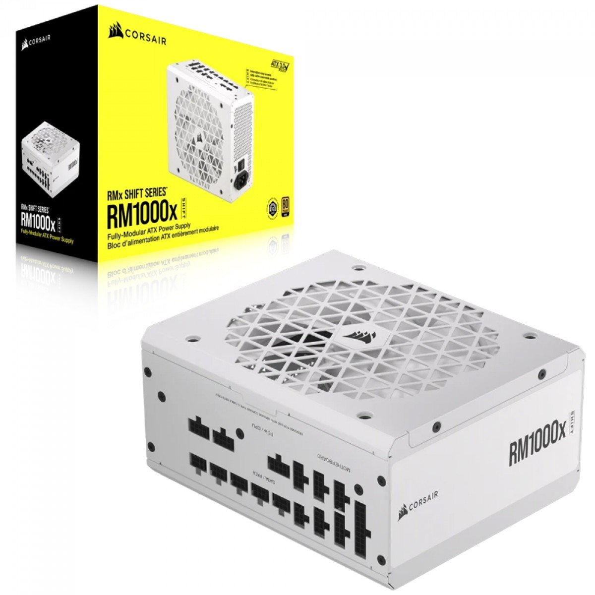 Fonte 1000W Branca Corsair RM1000x Shift, 80 Plus Gold, ATX 3.1