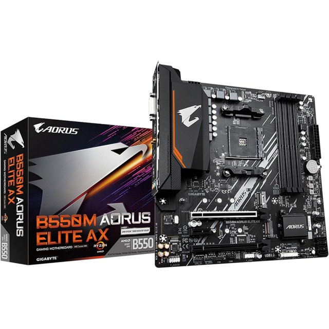 Placa Mãe B550M Aorus Elite AX, Wifi e Bluetooth, AMD AM4, Micro ATX, DDR4,  NVMe, HDMI,