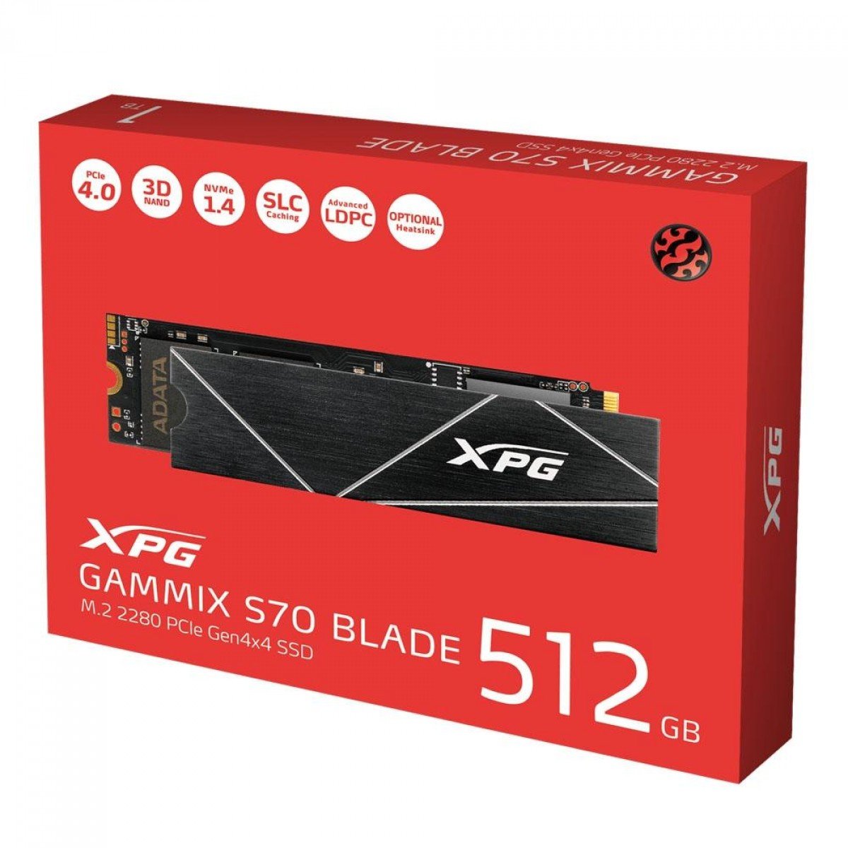 SSD 512 GB XPG S70 Blade, M.2 NVMe, PCIe Gen4x4, Leitura: 7200MB