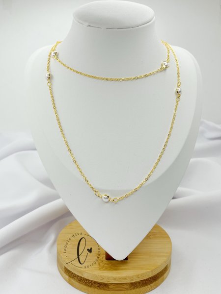 COLAR LONGO PEROLA FOLHEADO - CLF03 | Labela Diva
