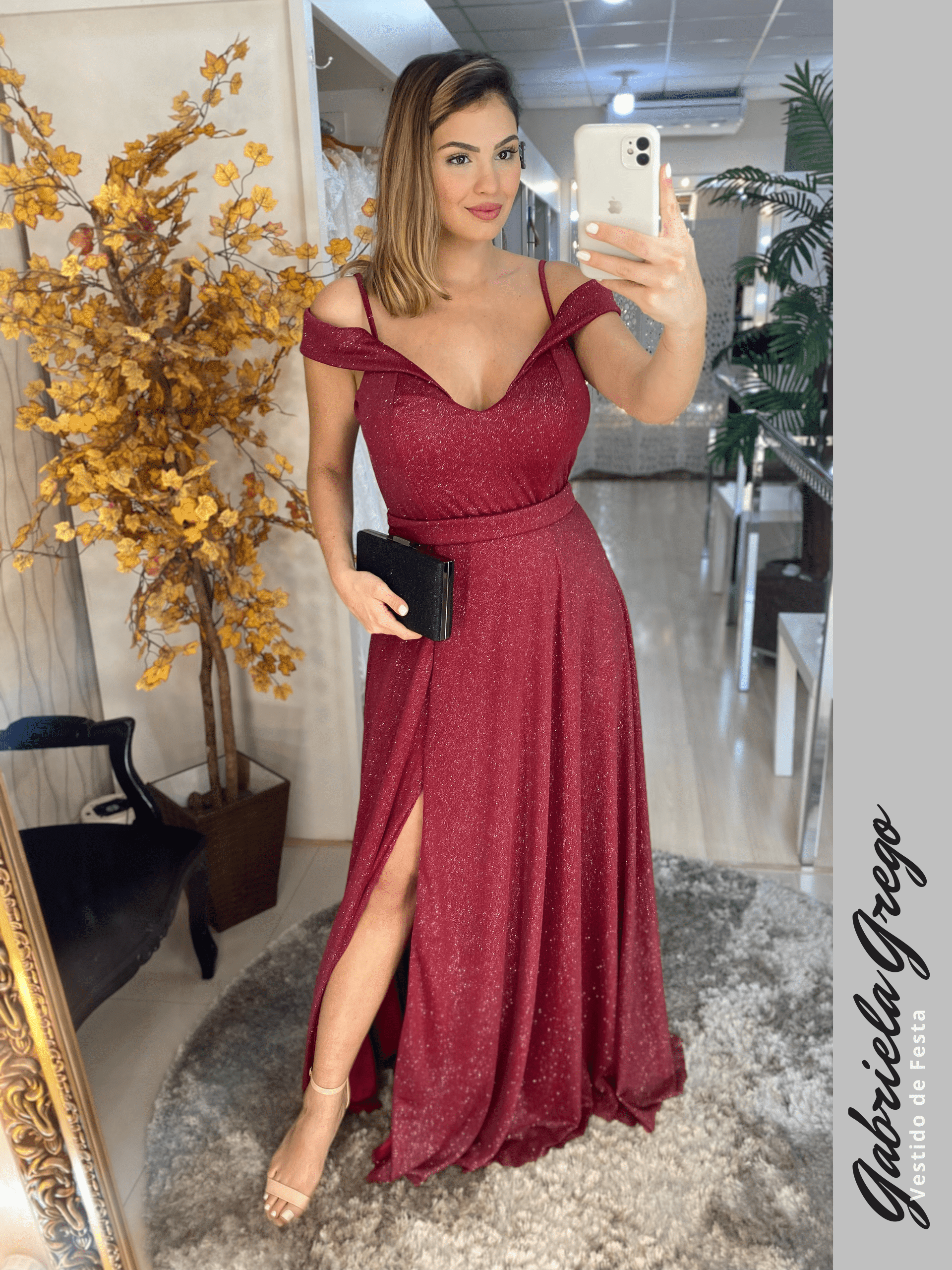 Vestido deals na cor marsala longo