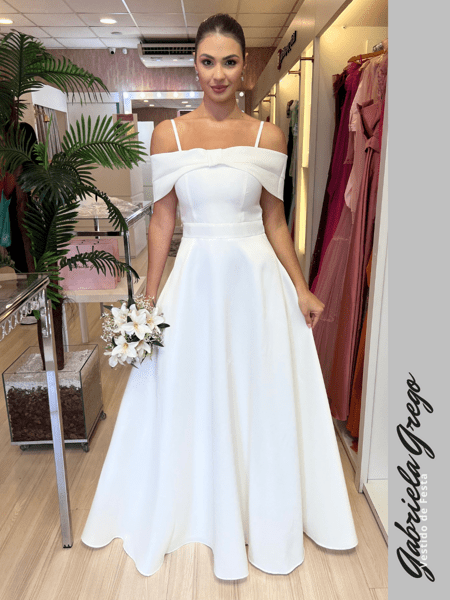 Vestido de Noiva Longo Off White De alça e Laço Solto Indicado