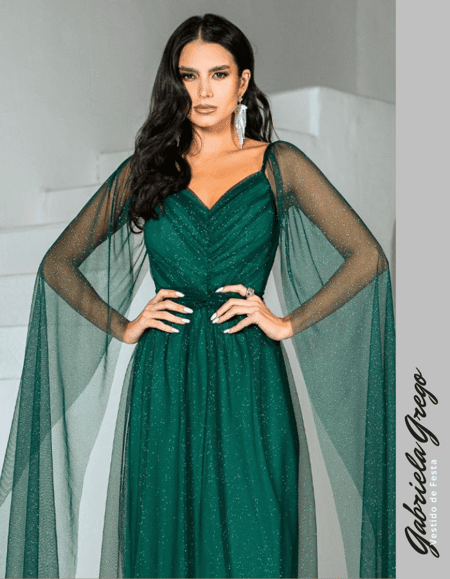 Verde Esmeralda Vestido Tule Com Brilho Vestido Tule Com Glitter