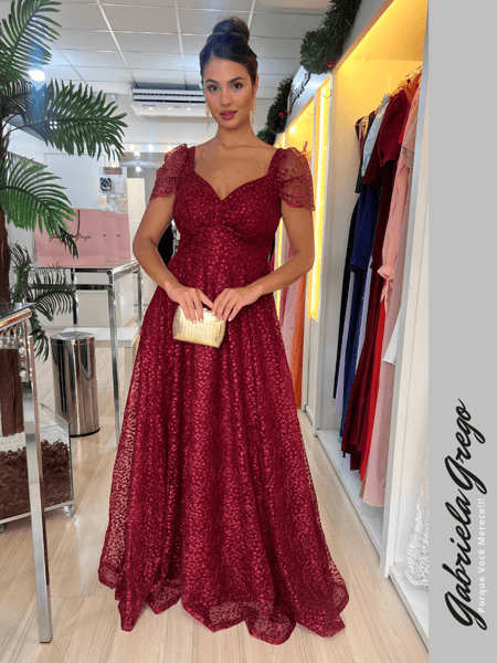 Vestido De Festa Da Princesa Vestido De Festa Longo Evasê Marsala