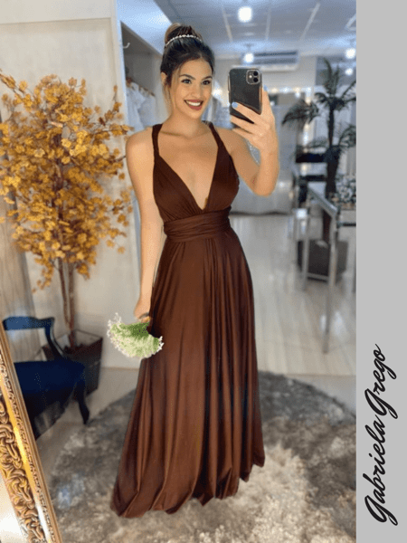 Vestido de Festa Multiformas Marrom Gabriela Grego