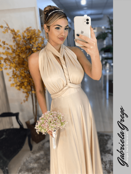 Vestido de Festa Multiformas Bege Gabriela Grego