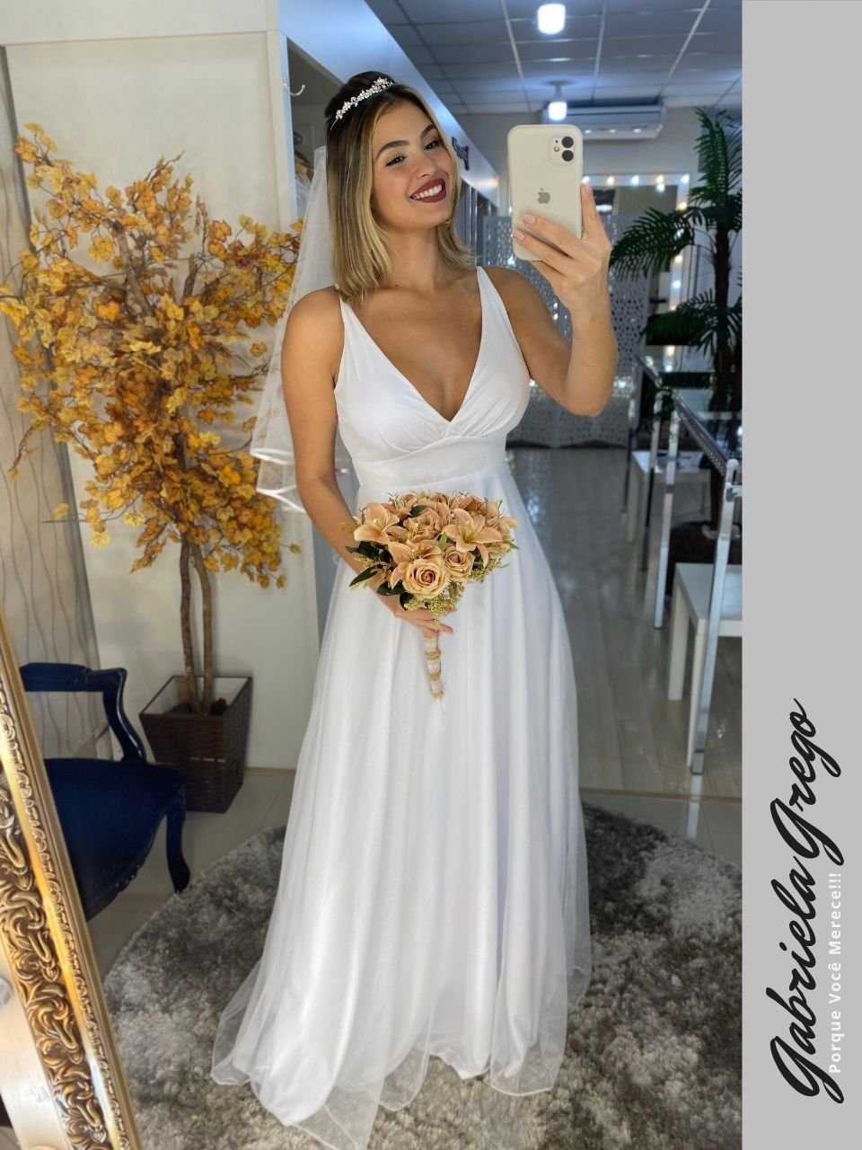 Vestido de Noiva Longo Evase com tule de brilho Indicado para