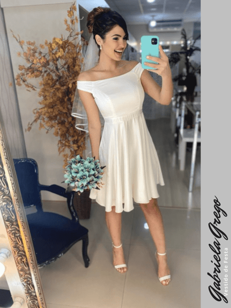 Vestido de Noiva para Casamento Civil Midi Ombro a Ombro