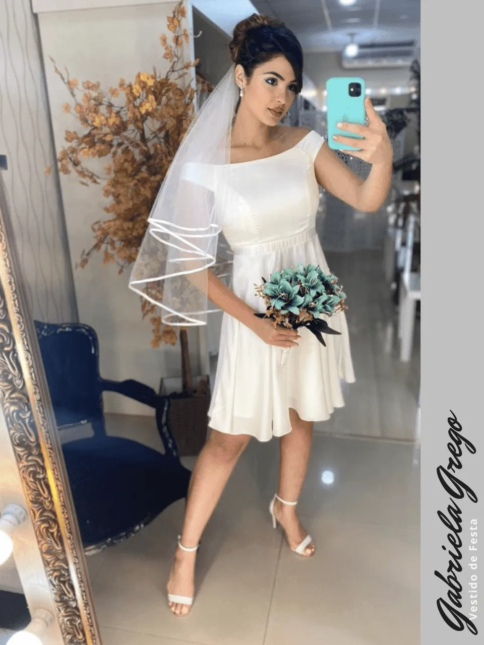 A Ombro Vestido De Noiva Midi Para Casamento Civil Vestido Para