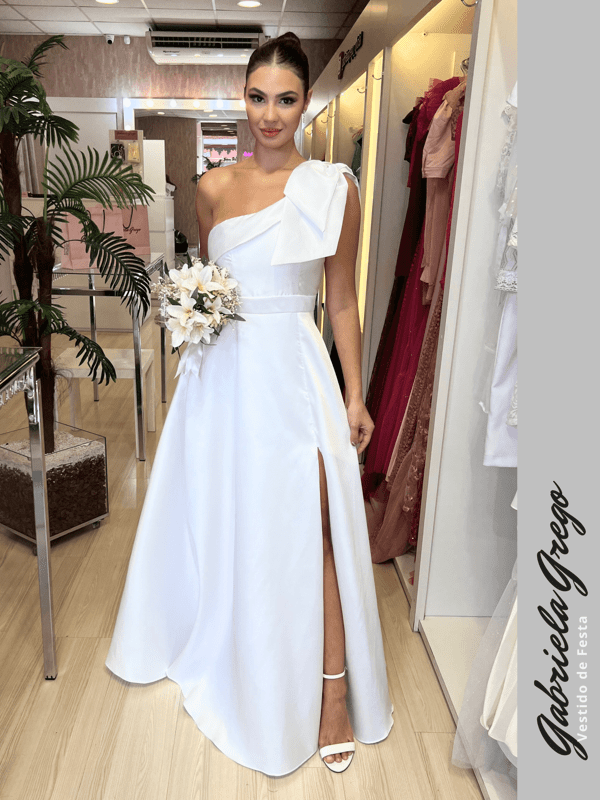 Fashion vestido branco com fenda