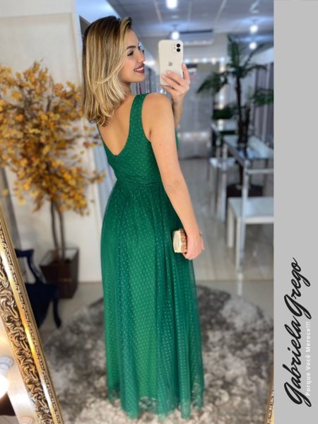 Vestido de Festa Longo Verde Esmeralda em Tule Po | Gabriela Grego Vestido de Festa Longo Verde Esmeralda em Tule Po | Gabriela Grego