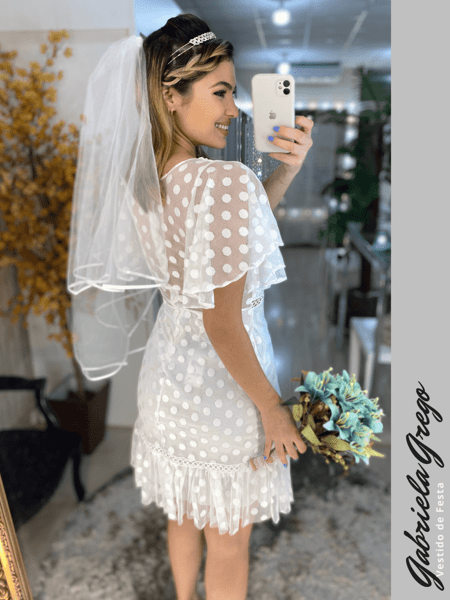 Vestido Midi em Tule Poa com Babado Indicado para Casamento Civil e Religioso Gabriela Grego