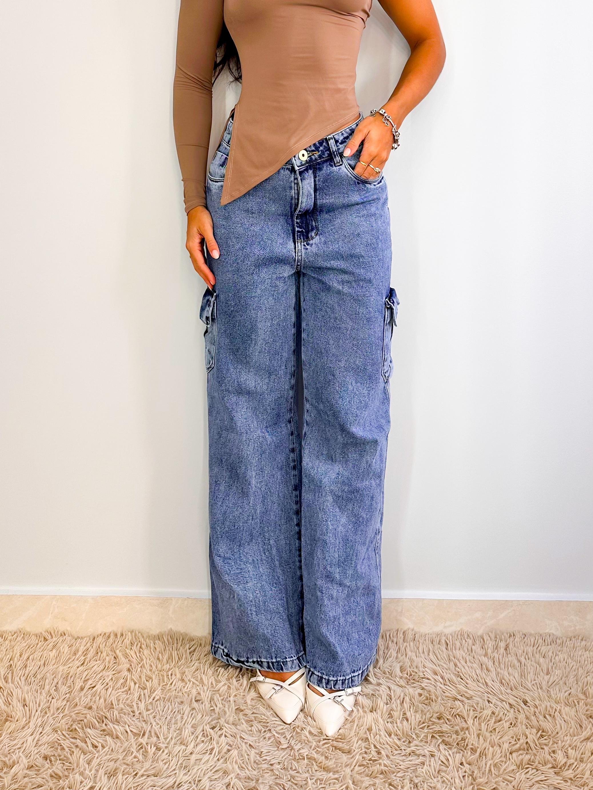 Calça Cargo Jeans Claro 44