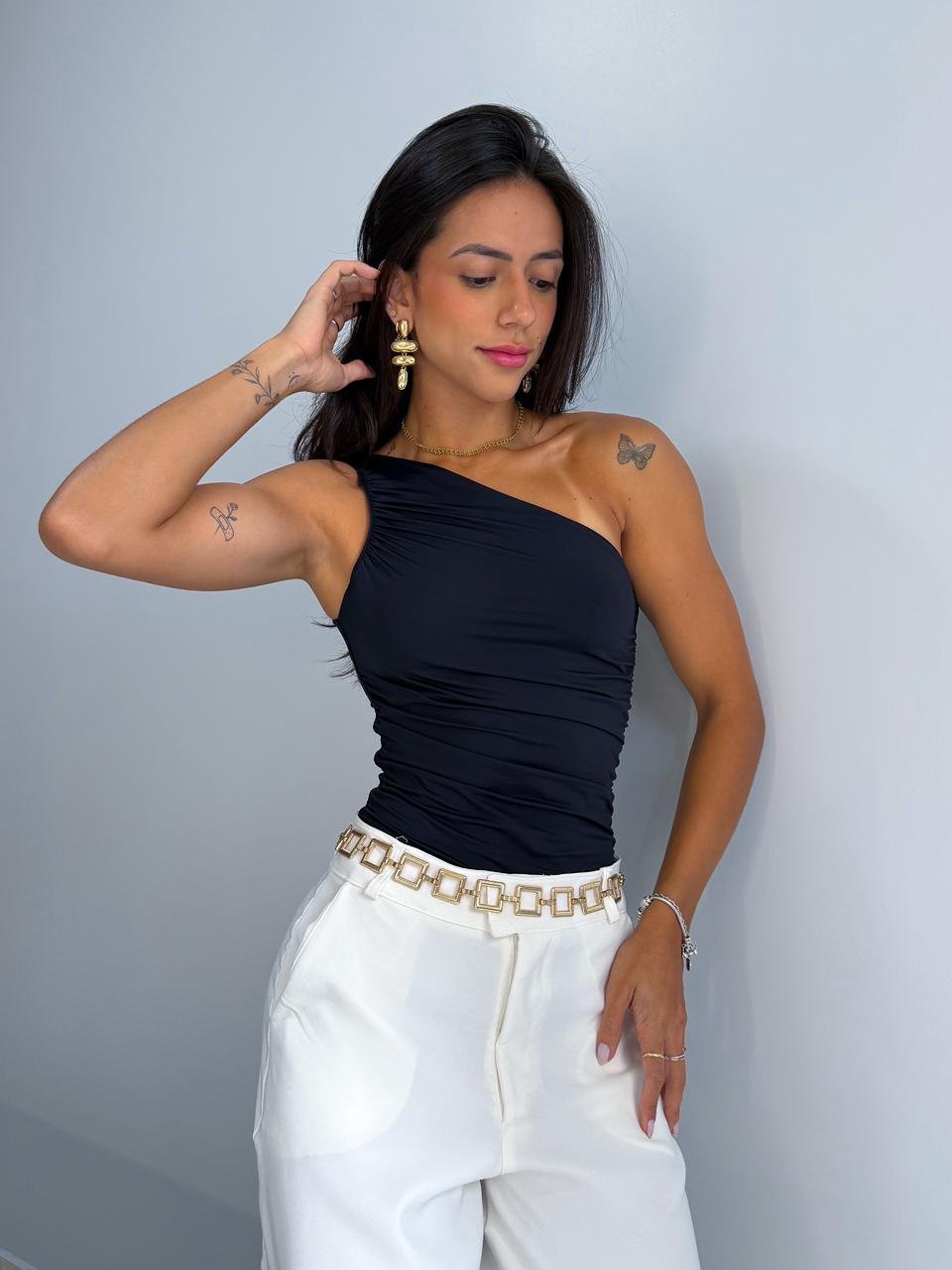Body Nula Manga Drapeado