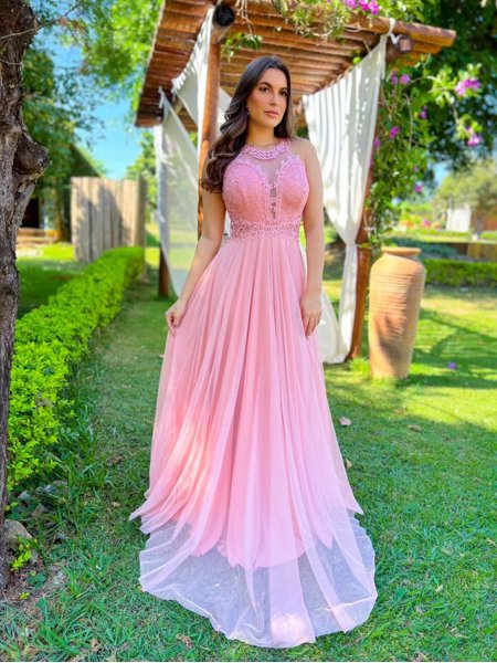 Vestido Longo Renda RosÃ© Vestido Longo Em Renda Grazi Saphira